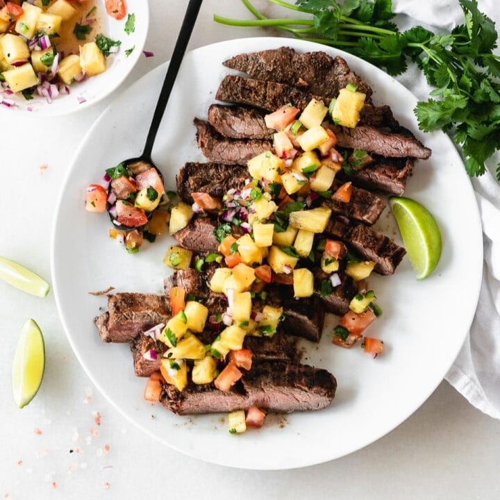 Easy Grilled Chipotle Flank Steak with Pineapple Salsa - Lively Table