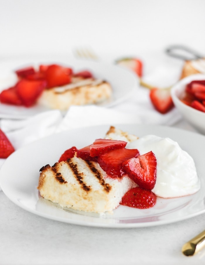Strawberries and Cream Grilled Angel Food Cake