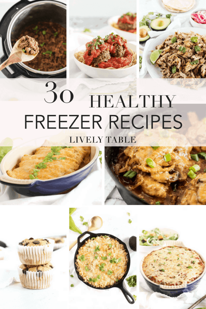 These 30 healthy freezer-friendly meals and snacks are great for prepping ahead and stocking your freezer as you wait for the arrival of a new baby, or just for a busy week ahead! #freezermeals #freezerrecipes #dinner #snacks #healthy #mealprep #slowcooker #freezer #baby #recipes