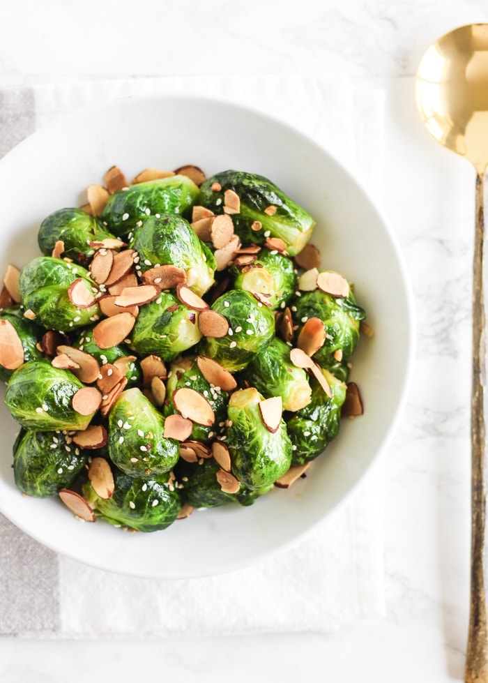 sesame almond brussels sprouts