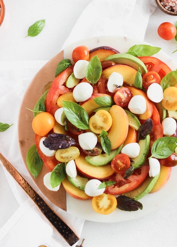 peach avocado caprese salad