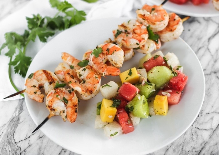 Grilled Shrimp and Jicama Melon Salad With Herb Vinaigrette - Lively Table