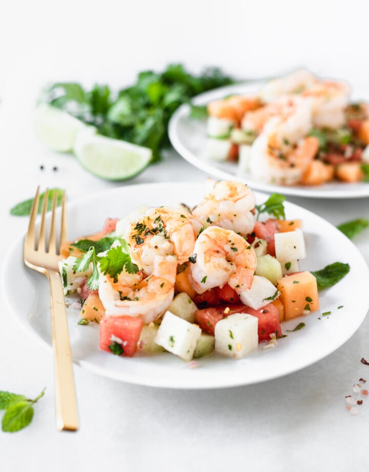 Grilled Shrimp and Jicama Melon Salad With Herb Vinaigrette Lively Table