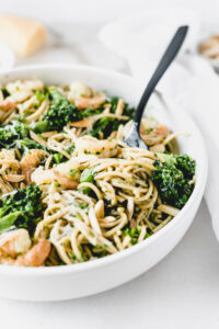 Easy Pesto Pasta with Shrimp and Broccolini - Lively Table