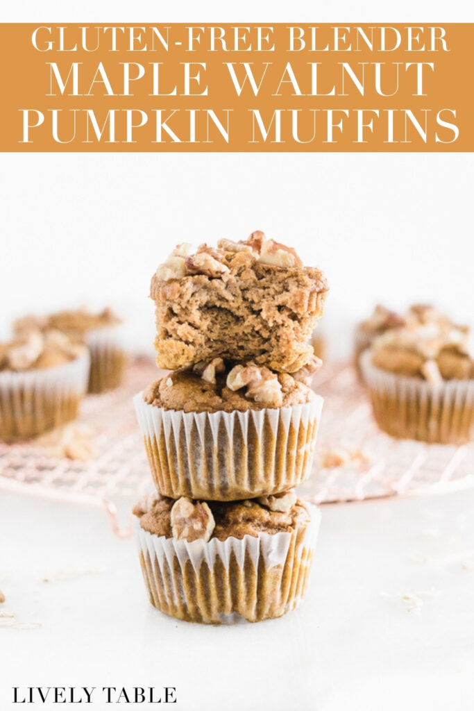 Pinterest image for gluten free maple walnut pumpkin blender muffins.