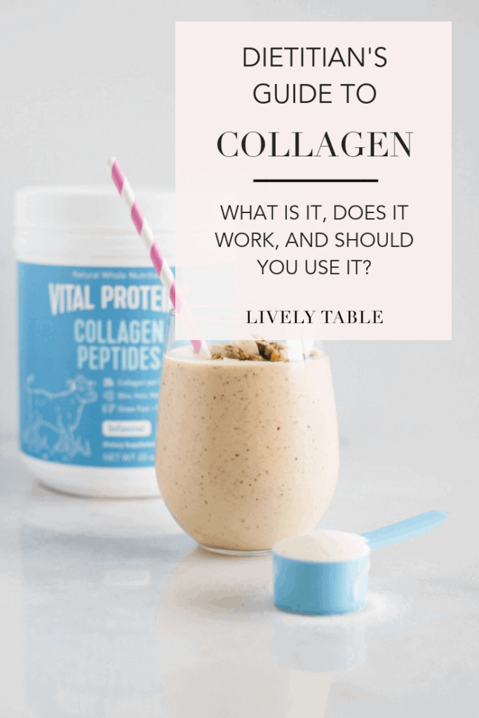 pinterest image of smoothie with collagen container in the background