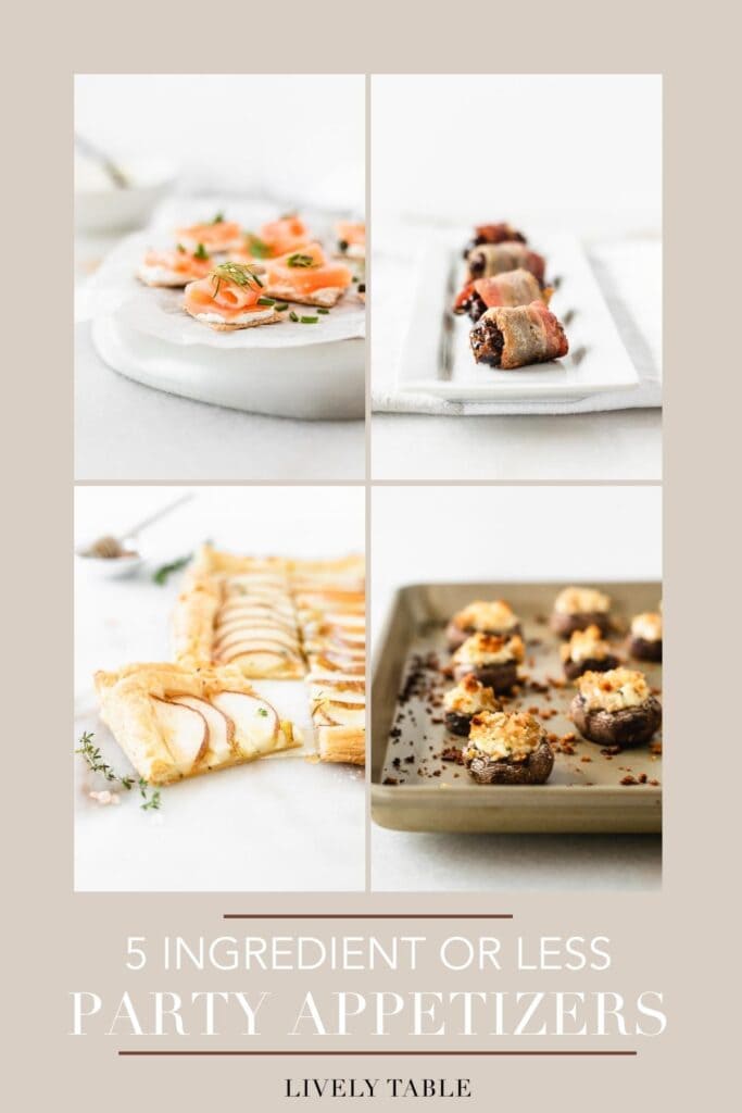 four image collage with text overlay of various easy party appetizers.