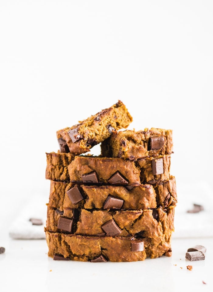 one-bowl healthy chocolate chunk banana pumpkin bread