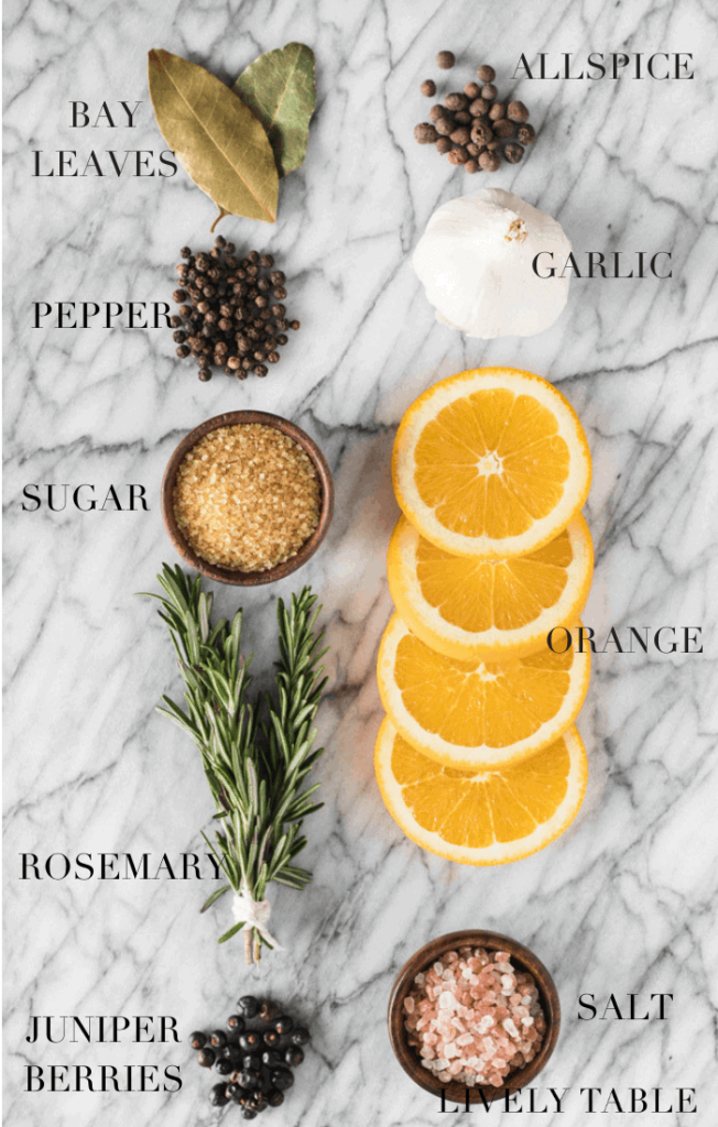 pinterest image with ingredients for a turkey brine