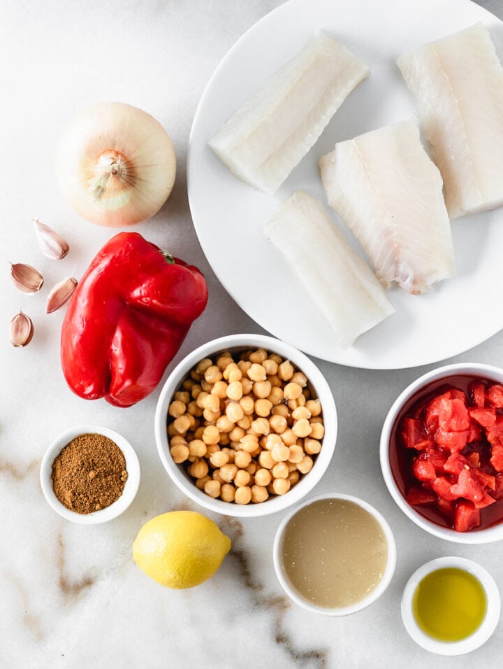 Moroccan Cod Skillet with Stewed Tomatoes and Chickpeas - Lively Table