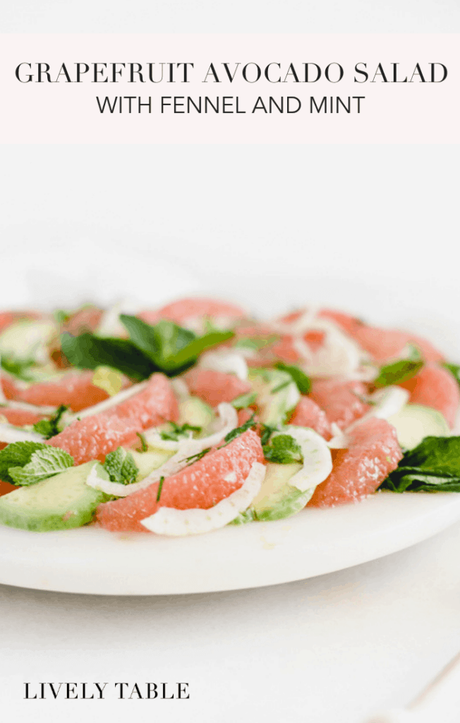 This refreshing grapefruit avocado salad with fennel and mint is a delicious side dish made with simple ingredients. Cool creamy avocado, crisp fennel and fresh mint add a depth of flavor to sweet-tart grapefruit in this gorgeous winter salad! (#vegetarian, #glutenfree, #dairyfree, #nutfree) (sponsored) #grapefruit #avocado #salad #healthy #recipes #citrus #fruit #sidedish #easy