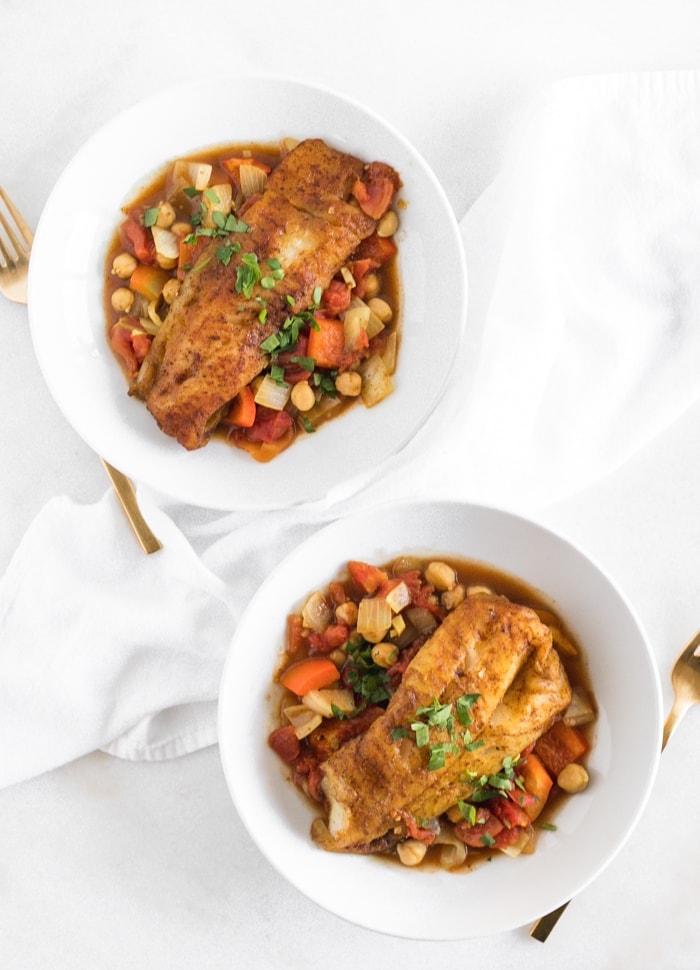 Moroccan Cod Skillet with Stewed Tomatoes and Chickpeas Lively Table