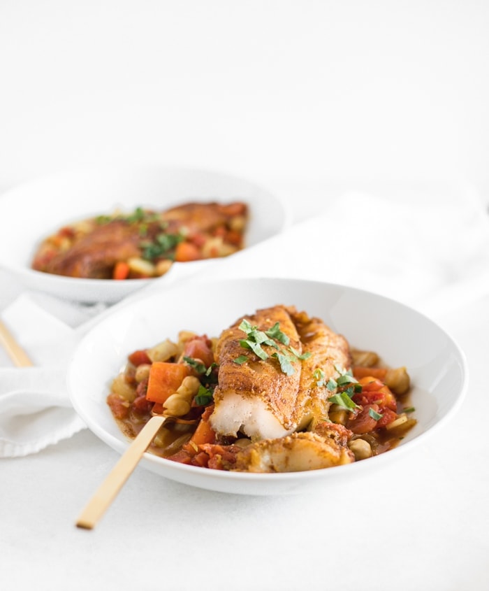 Moroccan Cod Skillet with Stewed Tomatoes and Chickpeas Lively Table