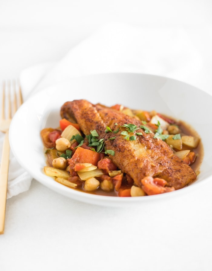 Moroccan Cod Skillet with Stewed Tomatoes and Chickpeas Lively Table