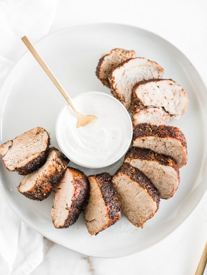 coffee rubbed pork tenderloin with horseradish cream sauce