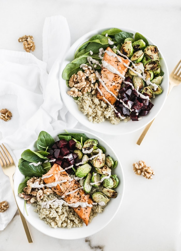 Salmon Walnut Quinoa Bowl