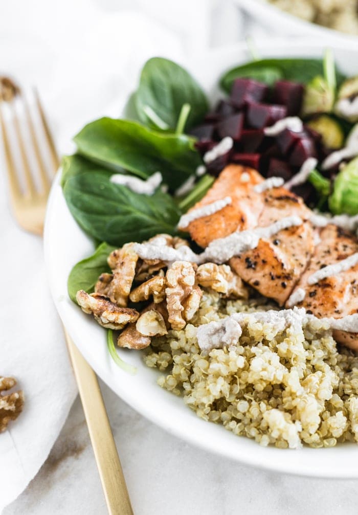 Salmon Walnut Quinoa Bowl