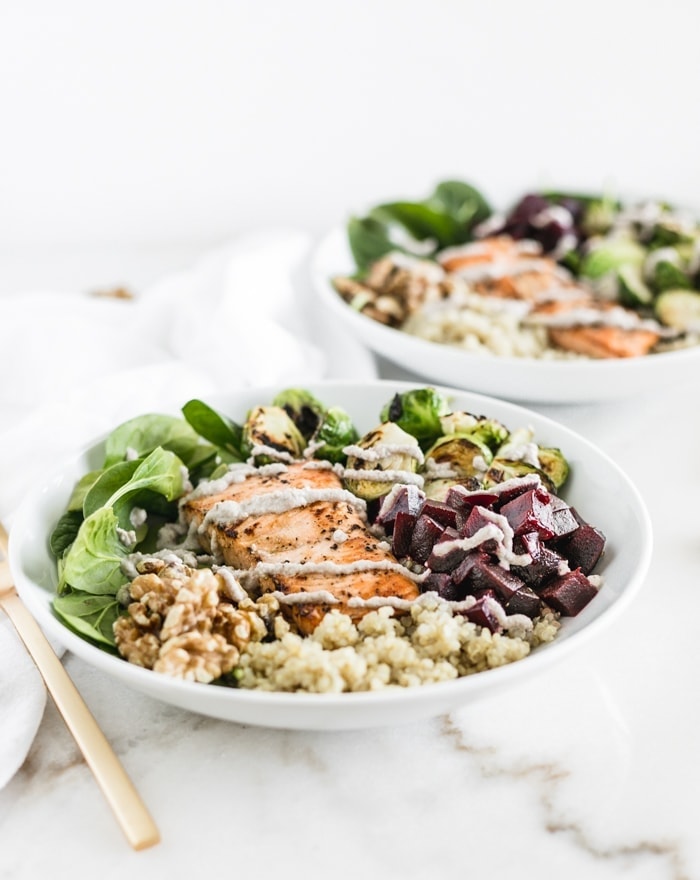 Salmon Walnut Quinoa Bowl