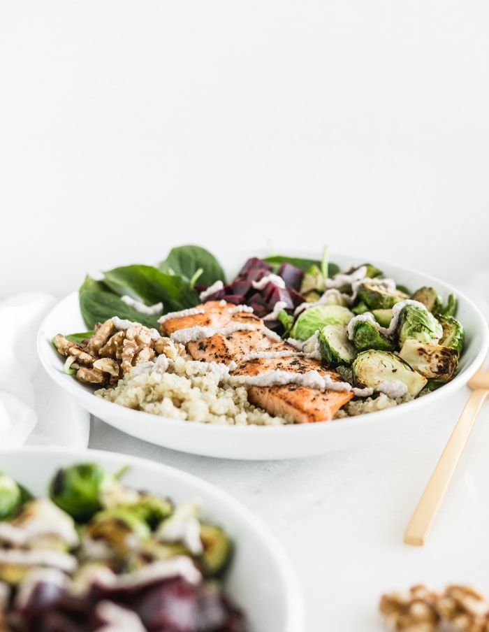 Salmon Walnut Quinoa Bowl