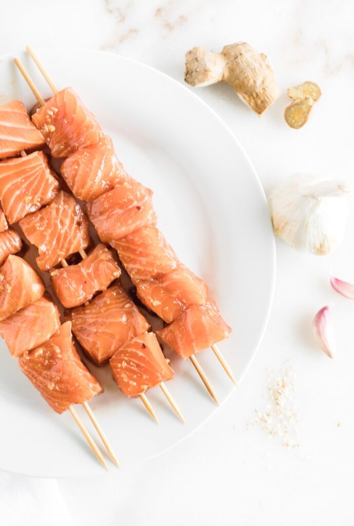 salmon on skewers