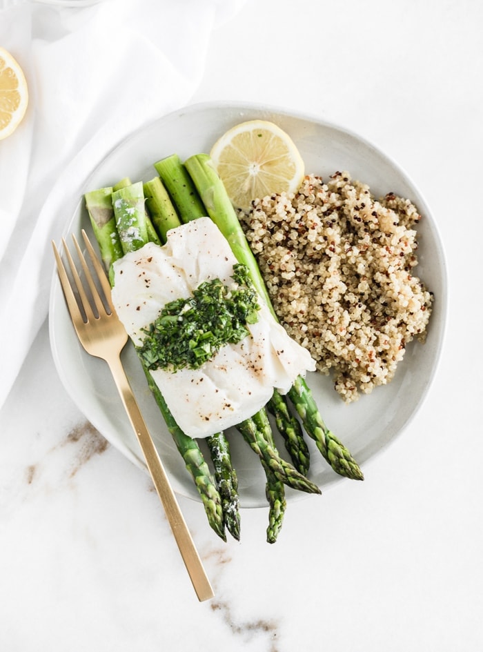 Atlantic Salmon & Asparagus en Papillote with Lemon Caper Sauce