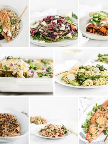 collage image featuring 8 meals with 7 ingredients or less.