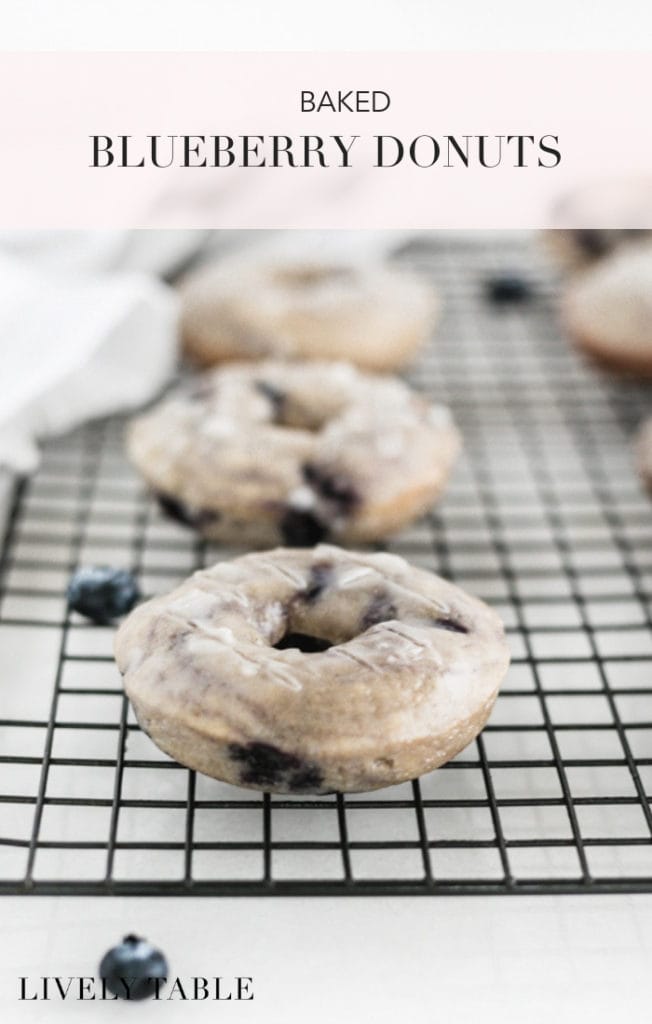 These homemade blueberry baked donuts are reminiscent of the classic donut shop blueberry cake donuts, but without the mess of frying or trip to the donut store. (#vegetarian, #nutfree) #donuts #cakedonuts #blueberry #baking #recipes #breakfast