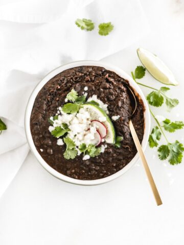 refried black beans in a bowl