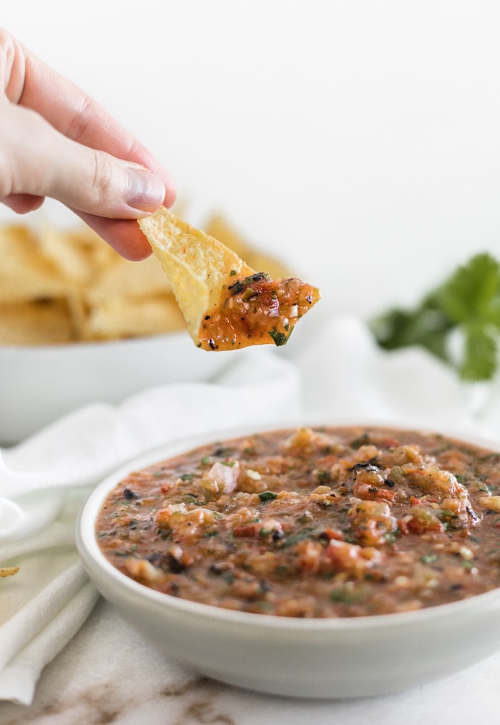 grilled salsa on a chip