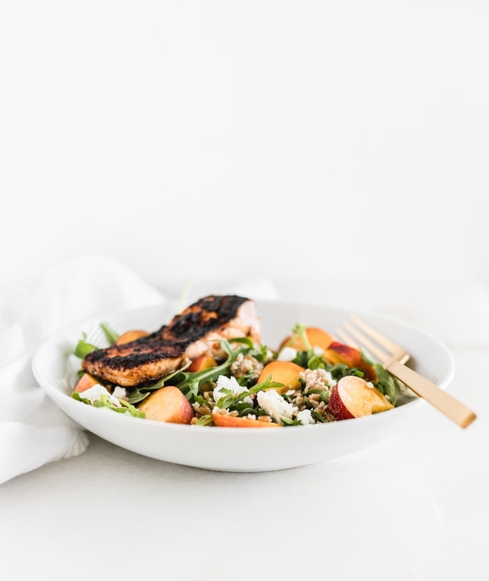 salmon peach grain bowl