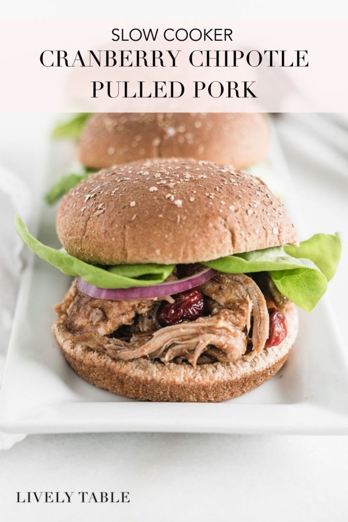pinterest image for cranberry chipotle pulled pork sandwiches