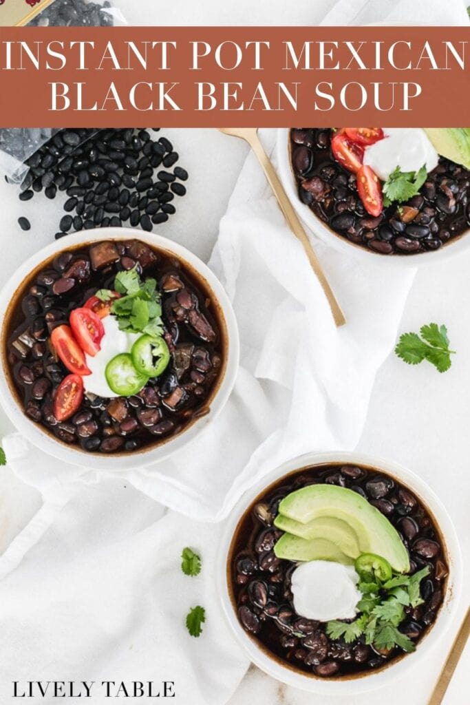 Pinterest image for instant pot mexican black bean soup.