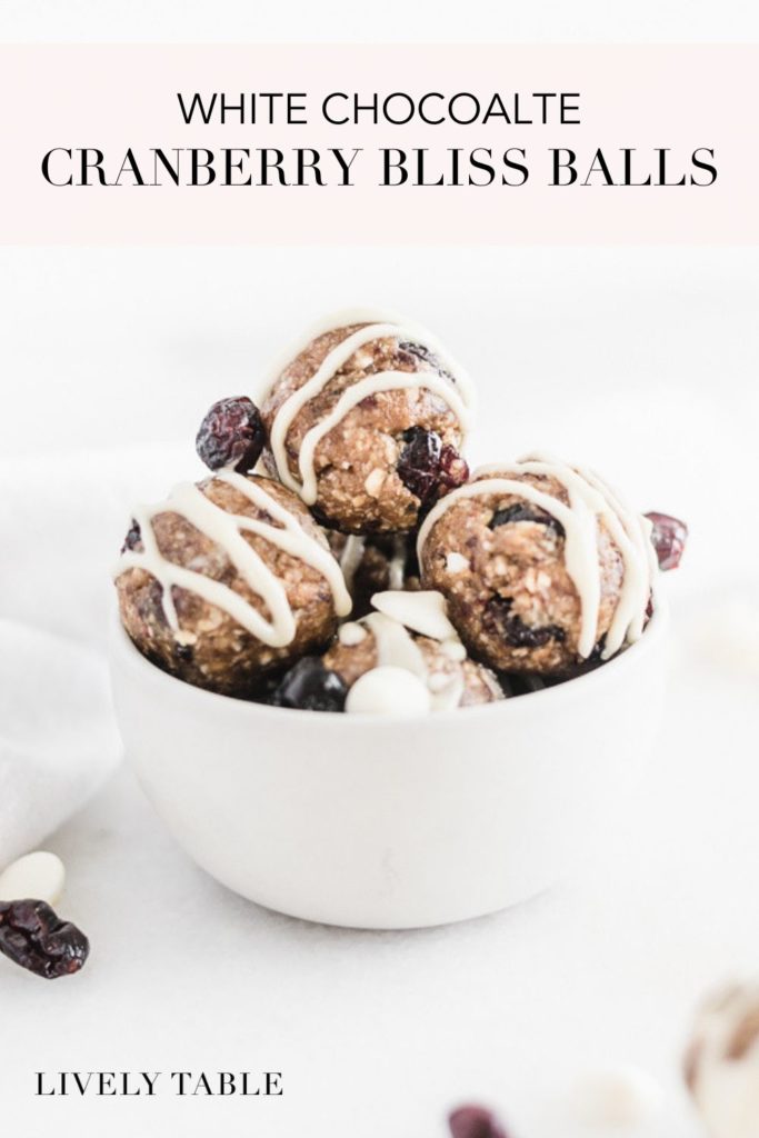 pinterest image for white chocolate cranberry bliss balls
