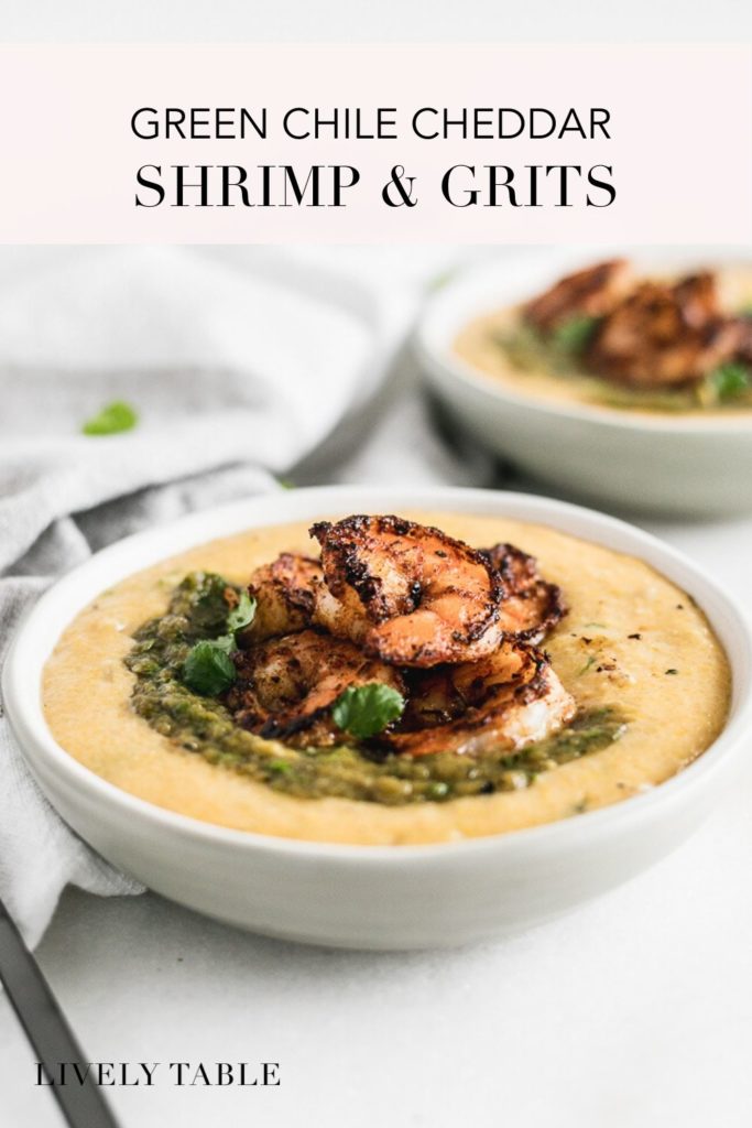 pinterest image for green chile shrimp and grits