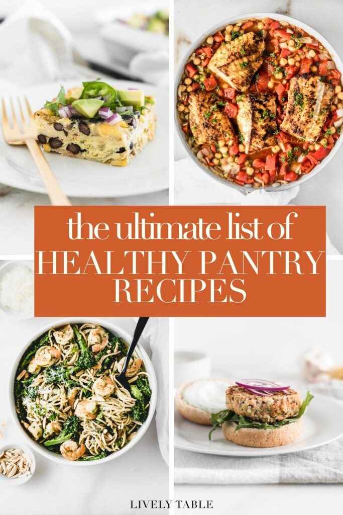 pinterest collage image for ultimate list of healthy pantry meals.