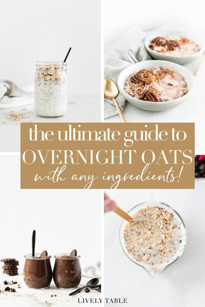 4 image collage of overnight oats in various stages of preparation with text overlay.