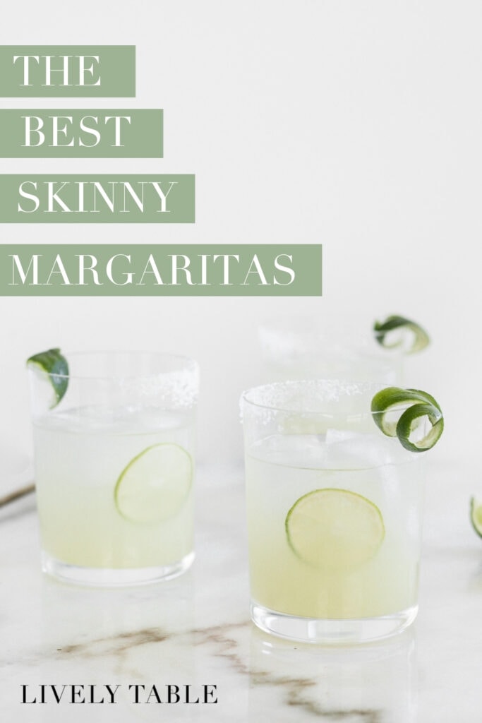 three margaritas garnished with lime with text overlay.
