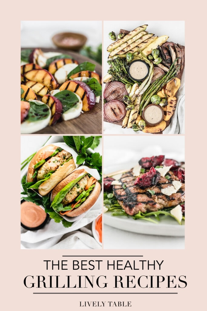 collage of four grilled recipes with text overlay.