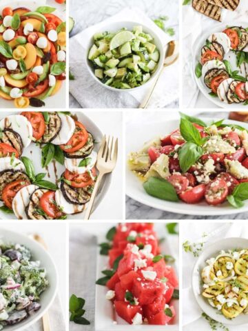 collage image of healthy summer side dishes.