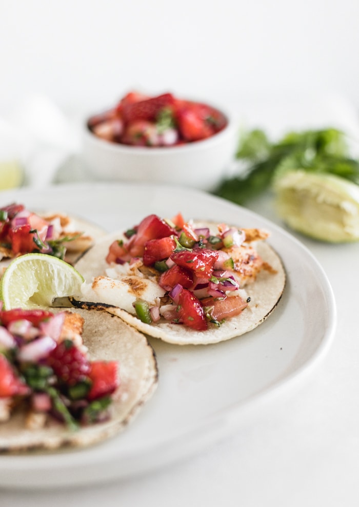 Easy Grilled Fish Tacos with Strawberry Salsa - Lively Table