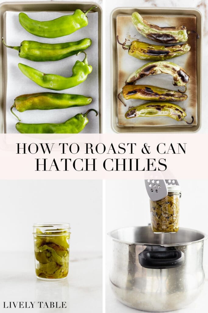 pinterest collage image with text for how to roast and can hatch chiles.