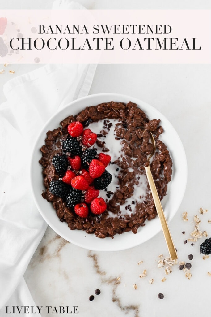 pinterest image with text for banana sweetened chocolate oatmeal.