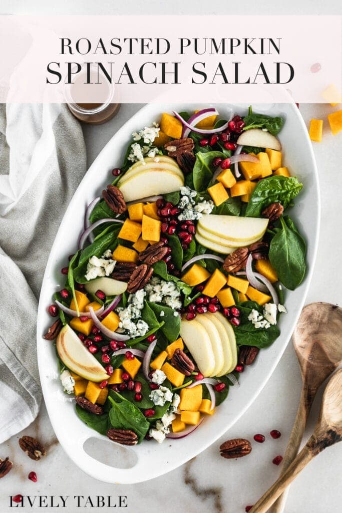 pinterest image with text for pumpkin spinach salad.