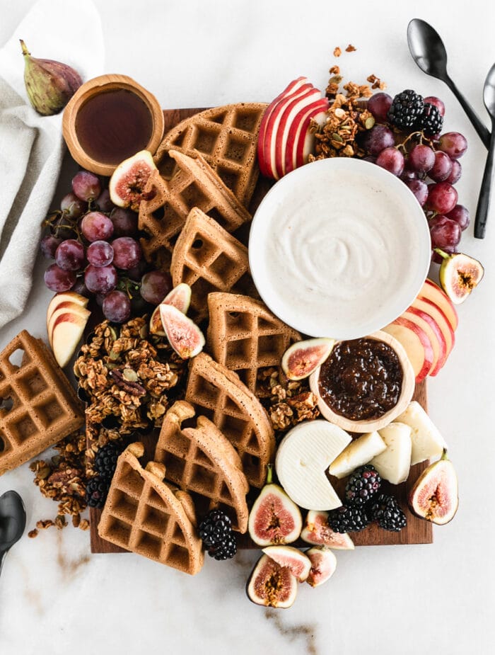 overhead view of a fall brunch board.