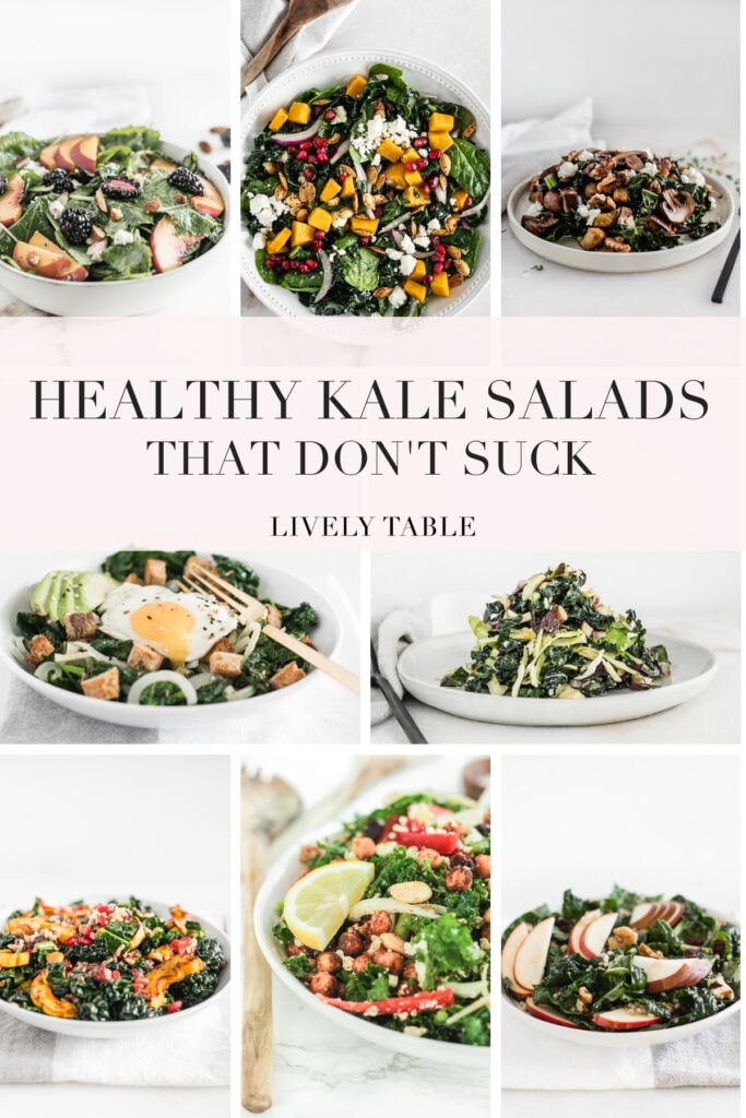 pinterest image with text for kale salads that don't suck.