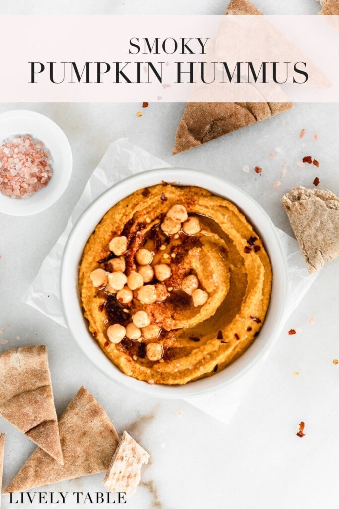 pinterest image with text for smoky pumpkin hummus.