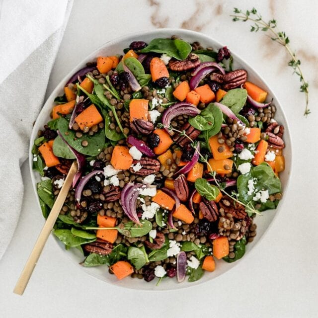 Butternut Squash and Lentil Spinach Salad - Lively Table