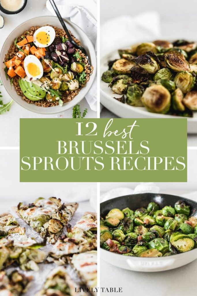 collage of 4 brussels sprouts recipes with text overlay.