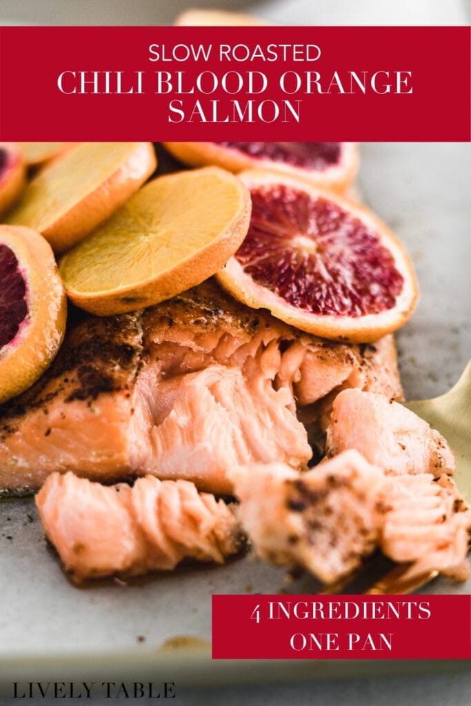 pinterest image with text for chili citrus blood orange salmon.