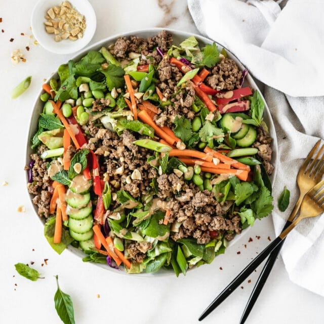 Thai Salad with Ginger Ground Beef and Peanut Dressing Lively Table